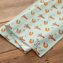 Load image into Gallery viewer, Cute Lobster and prawn Green Tea Towel. 100% Cotton & Made In The UK.